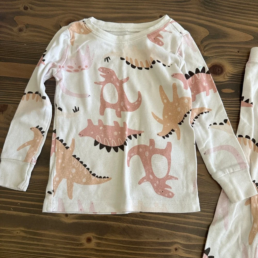 Girls Old Navy Dinosaur Print Pajama Set White Pink Size 2T